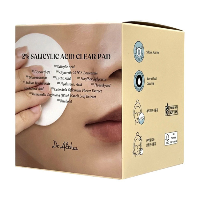 Тонер-педи з саліциловою кислотою 2% Dr.Althea 2% Salicylic Acid Clear Pad, фото 3 Тонер-педи з саліциловою кислотою 2% Dr.Althea 2% Salicylic Acid Clear Pad, фото 3