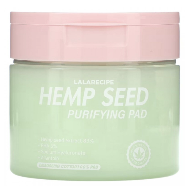 Очищуючі тонер-педи для обличчя з коноплею Lalarecipe Hemp Seed Purifying Pad 220ml/70pcs, фото 1