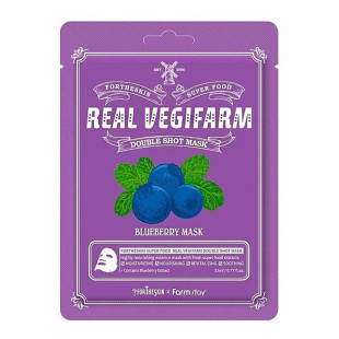 Тканинна маска FORTHESKIN SUPER FOOD REAL VEGIFARM DOUBLE SHOT MASK-Blueberry [23ml]