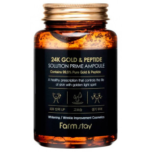 Сыворотка омолаживающая с пептидами и золотом FarmStay 24K Gold & Peptide Solution Prime Ampoule 250ml