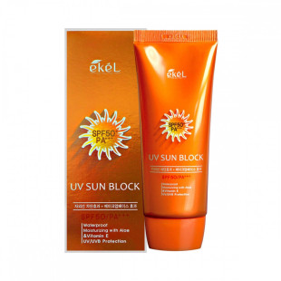 Крем солнцезащитный водостойкий для лица с экстрактом алоэ Ekel UV Sun Block Cream SPF50/PA+++ 70ml