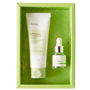 Набор средств для лица успокаивающий с центеллой IUNIK Centella Edition Skin Care Set (крем-гель IUNIK Centella Calming Gel Cream 60ml + сыворотка с чайным деревом iUNIK Tea Tree Relief Serum 15ml), 75ml