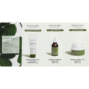 Набор миниатюр для лица Mary & May Houttuymia Cordata Tea Tree Line Sachet (Cleansing Foram1,5g + Serum1,5g+ Blemish Cream 1,5g)