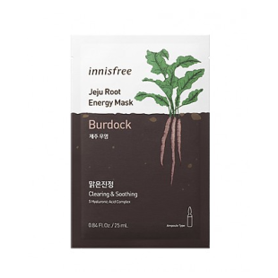 Innisfree Jeju Root Energy Mask 25ml*1ea #Burdock. Очищающая и успокаивающая тканевая маска с экстра