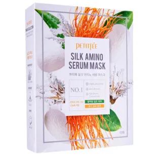 Маска тканевая восстанавливающая с протеинами для лица Petitfee&Koelf Silk Amino Serum Mask 25g (10 шт)