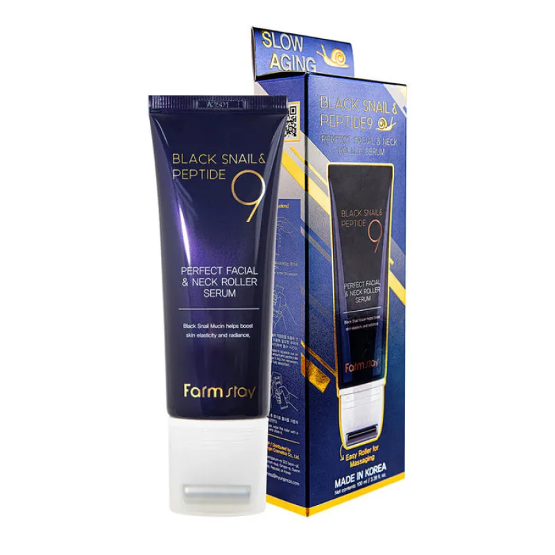 FarmStay BLACK SNAIL & PEPTIDE9 PERFECT FACIAL & NECK ROLLER SERUM 100 мл