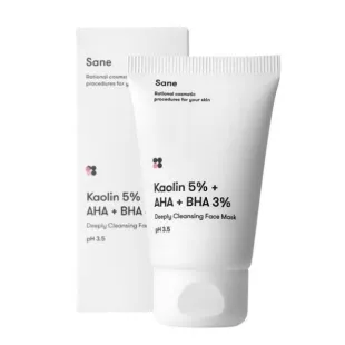 Маска для обличчя із саліциловою кислотою для проблемної шкіри Sane Kaolin 5% + AHA + BHA 3% Deeply 