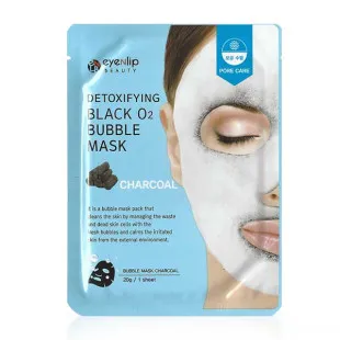 Маска тканевая угольная для лица очищающая Eyenlip DETOXIFYING BLACK O2 BUBBLE MASK CHARCOAL 20
