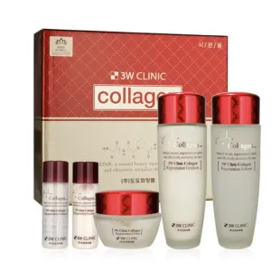 Набір догляду за шкірою 3W Clinic Collagen Skin Care 3 Items Set (тонер для обличчя, 150 мл + емульсія, 150 мл + крем для обличчя, 60 мл + тонік, 30 мл + емульсія, 30 мл)