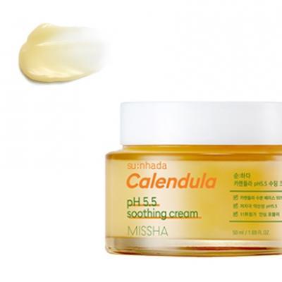 Крем для лица успокаивающий с экстрактом календулы Su:nhada Calendula pH 5.5 Soothing Cream Missha 50ml 2 - Фото 2