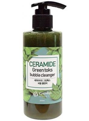 Пенка пузырьковая зеленая с керамидами и целебными травами для лица Eyenlip CERAMIDE GREEN TOKS BUBBLE CLEANSER 200ml