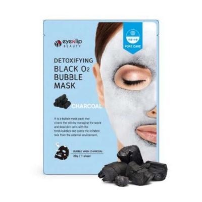 Маска тканевая очищающая угольная для лица Eyenlip DETOXIFYING BLACK O2 BUBBLE MASK CHARCOAL 20ml 0 - Фото 1