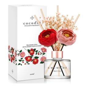 Cocodor Flower Diffuser Camellia 200ml (6.7oz) + Reed stick 5pcs  +  Red Camellia stick 1pc + ( Indigo Pink Camellia stick 1pc + Misty Blue Preserved flower )