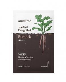 Innisfree Jeju Root Energy Mask 25ml*1ea #Burdock. Очищающая и успокаивающая тканевая маска с экстра