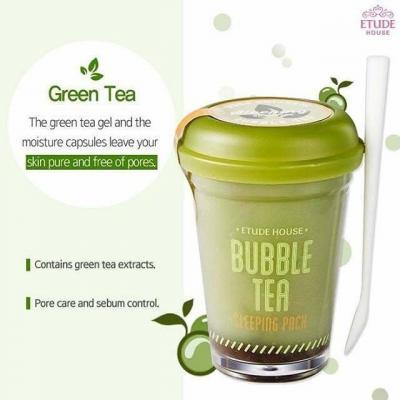Нічна маска із екстрактом зеленого чаю Etude House Bubble Tea Sleeping pack #Green Tea 100ml 6 - Фото 6