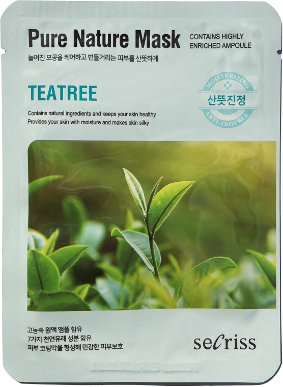 Маска тканевая успокаивающая с маслом чайного дерева Secriss Pure Nature Teatree Mask 25ml