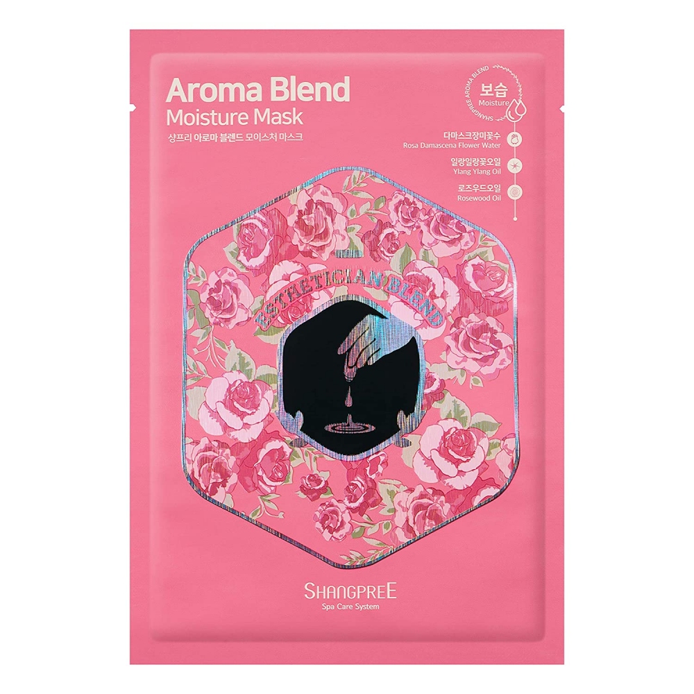 Маска зволожуюча тканинна для обличчя з екстрактом дамаської троянди AROMA BLEND MOISTURE MASK SHANGPREE 30ml
