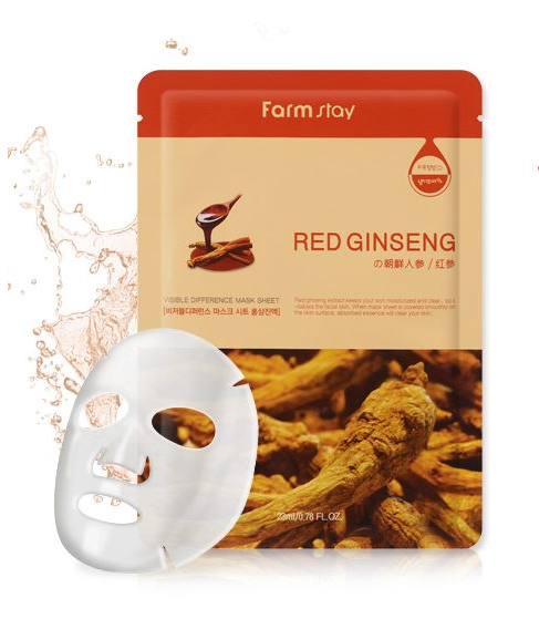 Маска тканевая увлажняющая с экстрактом женьшеня FarmStay Visible Difference Mask Sheet Red Ginseng 23ml