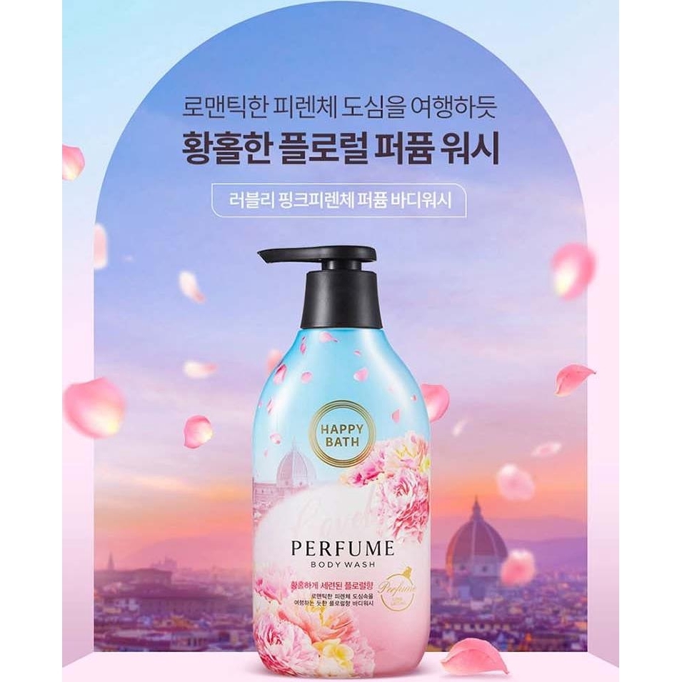 Зволожуючий парфумований гель для душу з яскравим ароматом квітів Happy Bath Lovely Pink Firenze Perfume Body Wash 900ml