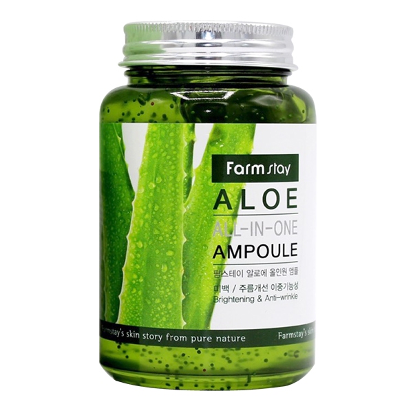 Сироватка зволожуюча ампульна для заспокоєння шкіри на основі екстракту алое FarmStay Aloe All-In One Ampoule 250ml