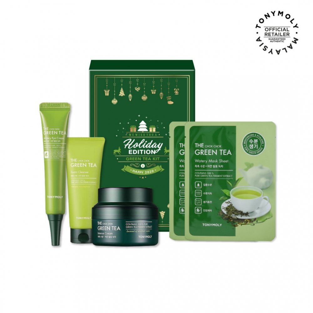 Подарочный набор косметики для комплексного ухода за кожей лица с экстрактом зеленого чая Tonymoly Holiday Green Tea Kit (INTENSE CREAM_60ml*1ea; EYE CREAM_30ml*1ea; MASK SHEET_20g*2ea)