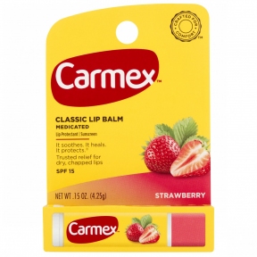 Бальзам лечебный со вкусом клубники в стике для губ Carmex Daily Care Lip Balm SPF 15 Strawberry Stick 4.25g