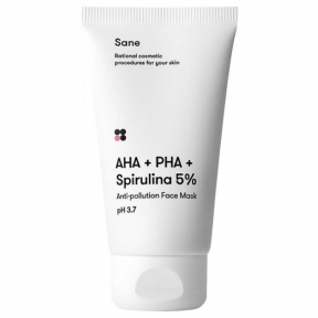 Маска для лица против токсинов с AHA + PHA + Спирулина 5% Sane AHA + PHA + Spirulina 5% Anti-pollution Face Mask 75ml