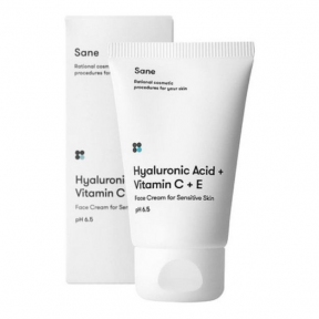 Крем для чутливої шкіри обличчя з гіалуроновою кислотою + вітамін С + Е Sane Hyaluronic Acid + Vitamin C + E Face Cream For Sensitive Skin 40ml
