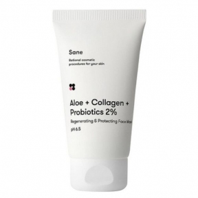 Маска для лица с алоэ Sane Aloe + Collagen + Probiotics 2% Regenerating & Protecting Face Mask 75ml