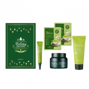 Подарочный набор косметики для комплексного ухода за кожей лица с экстрактом зеленого чая Tony Moly Holiday Green Tea Kit (INTENSE CREAM_60ml*1ea; EYE CREAM_30ml*1ea; MASK SHEET_20g*2ea)