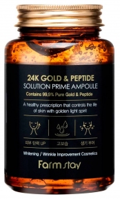 Сыворотка омолаживающая с пептидами и золотом FarmStay 24K Gold & Peptide Solution Prime Ampoule 250ml